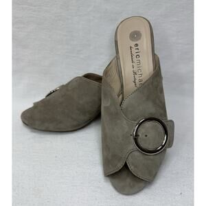 ERIC MICHAEL SKY Women's Suede Dressy Mule size 38 Beige/Tan Buckle Chunky Heel